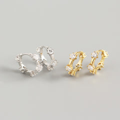 Lady Round CZ Geometry 925 Sterling Silver Hoop Earrings
