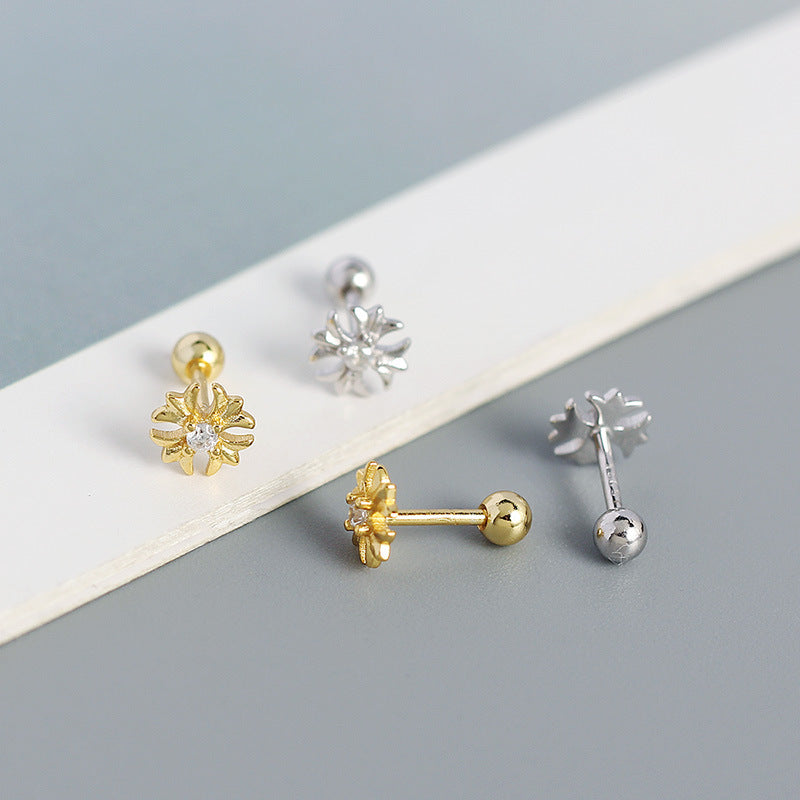 Goemetry CZ Cross Flower 925 Sterling Silver Stud Earrings