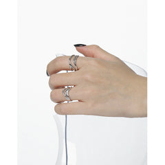 simple and versatile, wavy line texture S925 pure silver open ring for women
