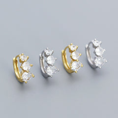 Minimalism Round CZ Lines Fashion 925 Sterling Silver Hoop Earrings