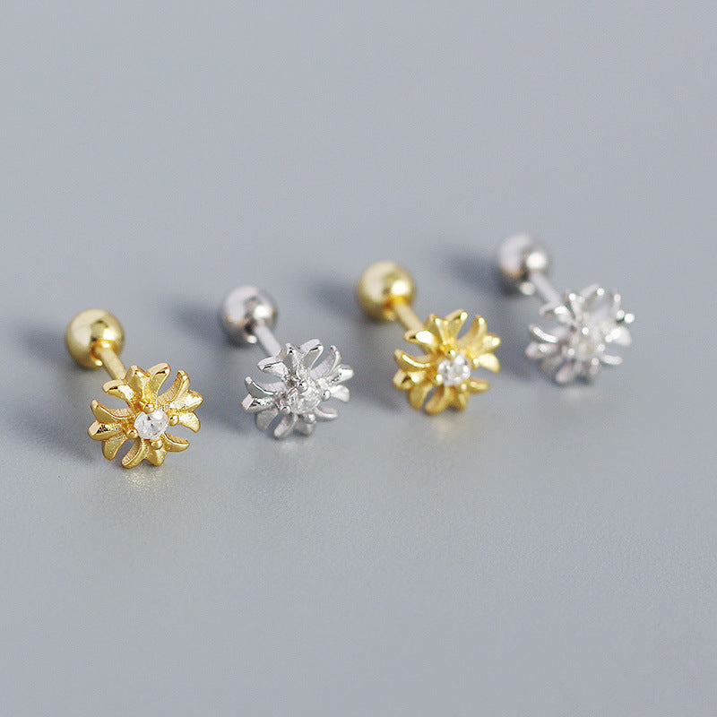 Goemetry CZ Cross Flower 925 Sterling Silver Stud Earrings