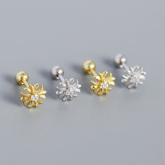 Goemetry CZ Cross Flower 925 Sterling Silver Stud Earrings