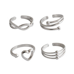 Simple Cross Hollow Heart 925 Sterling Silver Adjustable Ring