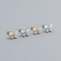 Cute CZ Bow-Knot 925 Sterling Silver Screw Stud Earrings