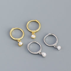 Minimalist Round Shell Pearl 925 Sterling Silver Hoop Earrings