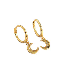 Sweet CZ Crescent Moon 925 Sterling Silver Hoop Earrings