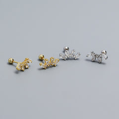Office Geometry Sectors CZ 925 Sterling Silver Screw Stud Earrings