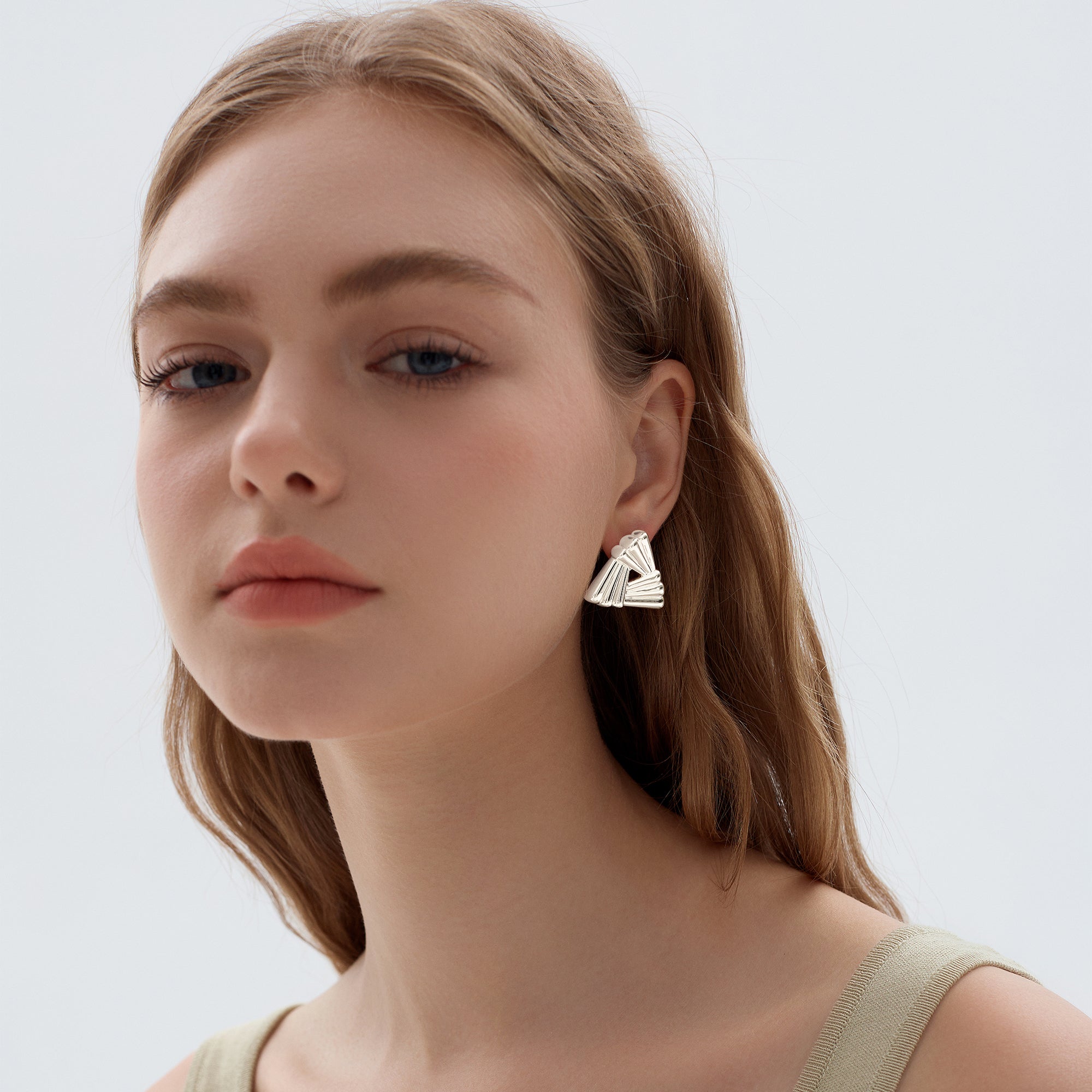 Fashion Jewelry Chunky Electroforming Big Geometry Hollow Triangle Shape 999 Sterling Silver Statement Stud Earrings